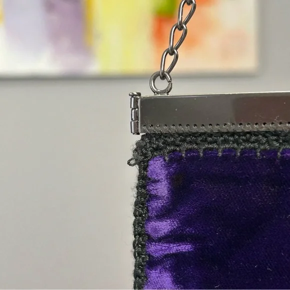 PRADA Velvet Clutch Purse Chain Strap Tulip Kiss Lock: Deep Purple Small - Picture 6 of 17